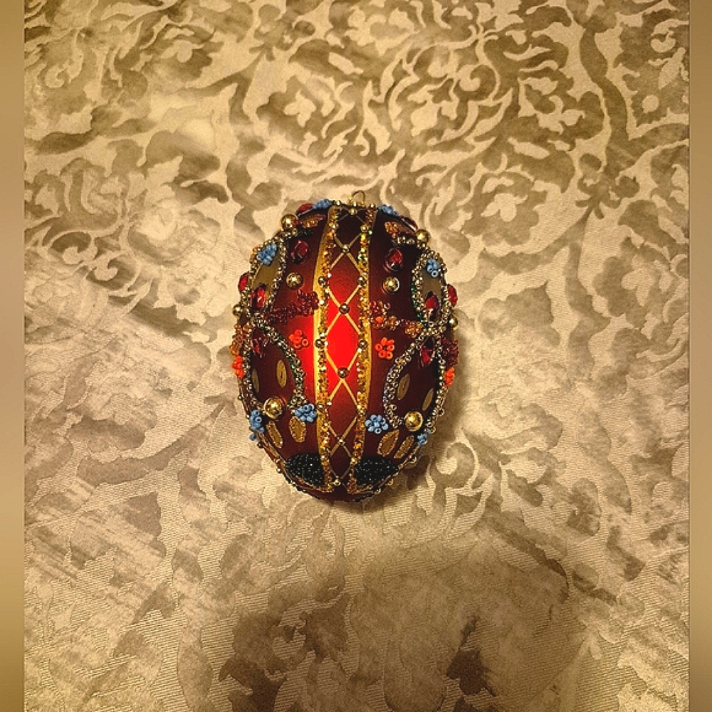 4 Elegant Beaded Red and Gold Christmas Ornament